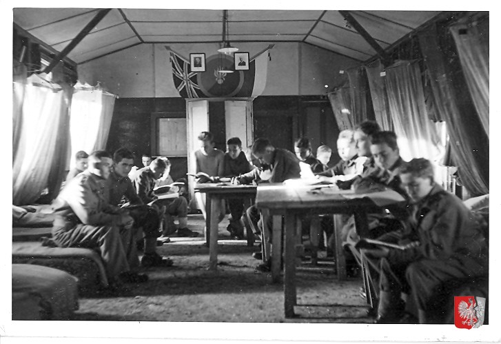 Photo of the interior of the youth camp's residential tents in the cadet camp in Qastina, Palestine; source: private collection of Andrew Syska, Kresy-Siberia Foundation