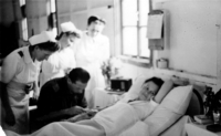 Nurses at the hospital in Rehovot – from the left: Mrs. Knieżarko, Edwarda, Zofia Solińska, Maria Zając, Dr. Kotowicz, 1946; source: private collection of Edwarda Fijał, Kresy-Siberia Foundation