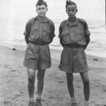 
						Dad on the shore at Pahlevi, Persia, in August, 1942. He and the other boy, only very recently identified as Waldemar Pazniewski, had made their way from Soviet forced labour camps near Sverdlovsk, U.S.S.R. Their emaciated limbs bare witness to the starvation they had endured. Both boys were to subsequently enlist in the Polish Air Force at the age of 17. Dad, on the left, had turned 15 the week before.					