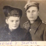
						Jadzia and Jozef Pacewicz - Krosno 12.11.1946. Jozef was in the 8th Dresden Infantry Division. Seen on his lapels Dark blue-white stripe-dark blue is "Wojska samochodowe" - motorized division.					