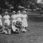 
						Staff and patients at Masindi hospital, 1945					