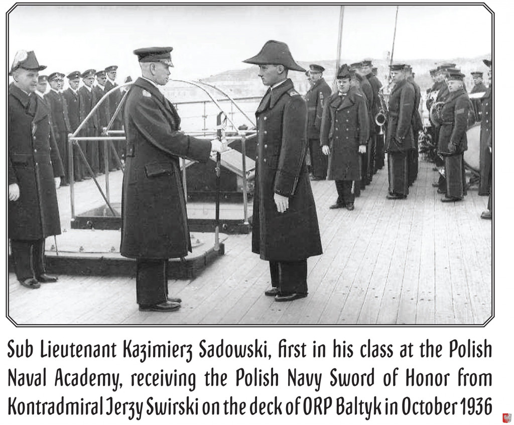 Sub Lieutenant Kazimierz Sądowski receiving the Polish Navy Sword of Honour from Kontradmiral Jerzy Swirsky in October 1936.
