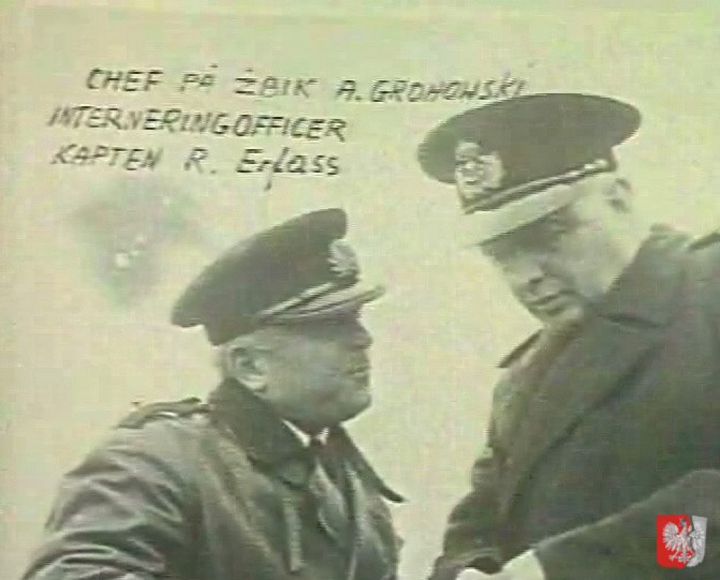 Commander of ORP Rys, Captain Aleksander Grochowski, with Swedish internment officer, Captain Erlass, Sweden.