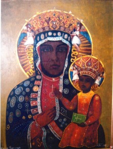 This image of Our Lady of Częstochowa, as the Queen of Poland was painted by a Polish soldier, Sergeant Major Feliks Krzewinski, in Loreto, Italy, during the Italian Campaign of World War II. It was gifted to the children of the Polish Children's Camp, Pahiatua, by the soldiers of the Third Carpathian Division of the Polish Second Army Corps.