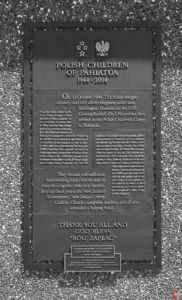 60th Anniversary Plaque located on the Wellington waterfront. The plaques was funded by Mr John Roy-Wojciechowski one of the children of Pahiatua.