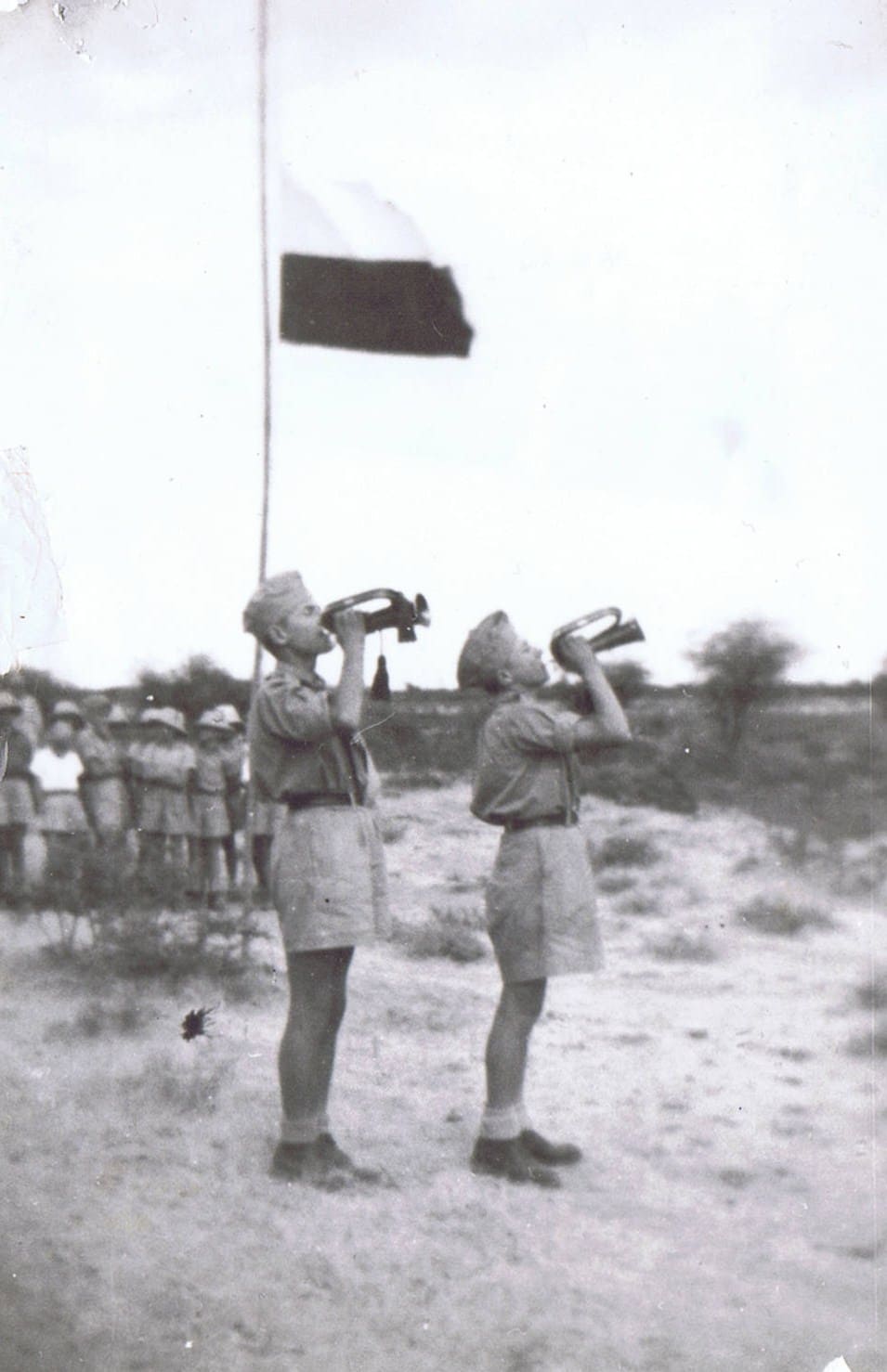 Evening roll call of scouts at the camp, Balachadi; source: from the collection of Wiesław Stypuła