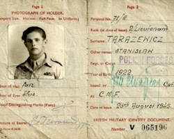 Identity document issued by the British military authorities for Stanisław Tarazewicz – second lieutenant of the 10th Engineer Battalion of the 2nd Corps, 20 August 1945; source: private collection of Stanisław Tarazewicz, Kresy-Siberia Foundation Identity document issued by the British military authorities for Stanisław Tarazewicz – second lieutenant of the 10th Engineer Battalion of the 2nd Corps, 20 August 1945; source: private collection of Stanisław Tarazewicz, Kresy-Siberia Foundation