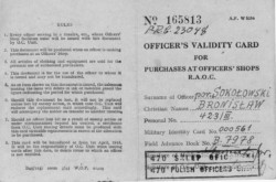 Officer's booklet authorizing purchases in the officer's shop no. 470 issued to Lieutenant Bronisław Sokołowski, 9th Heavy Artillery Regiment – pages 1 and 4; source: private collection of Henry Sokołowski, Kresy-Siberia Foundation Officer's booklet authorizing purchases in the officer's shop no. 470 issued to Lieutenant Bronisław Sokołowski, 9th Heavy Artillery Regiment – pages 1 and 4; source: private collection of Henry Sokołowski, Kresy-Siberia Foundation