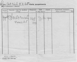 Supply card of 2nd Lt. Bronisław Sokołowski from the 9th Heavy Artillery Regiment of the Artillery Supply Center – page 1, April 16, 1943; source: private collection of Henry Sokołowski, Kresy-Siberia Foundation Supply card of 2nd Lt. Bronisław Sokołowski from the 9th Heavy Artillery Regiment of the Artillery Supply Center – page 1, April 16, 1943; source: private collection of Henry Sokołowski, Kresy-Siberia Foundation