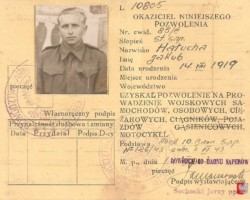 Permit to drive military motor vehicles no. 10805 issued to a soldier of the 10th Engineer Battalion of the Polish Army in the East – Jakub Halucha by Lieutenant Colonel Jerzy Sochocki – pages 1 and 4, Iraq or Palestine, 01/06/1943; source: private collection of John Halucha, Kresy-Siberia Foundation Permit to drive military motor vehicles no. 10805 issued to a soldier of the 10th Engineer Battalion of the Polish Army in the East – Jakub Halucha by Lieutenant Colonel Jerzy Sochocki – pages 1 and 4, Iraq or Palestine, 01/06/1943; source: private collection of John Halucha, Kresy-Siberia Foundation