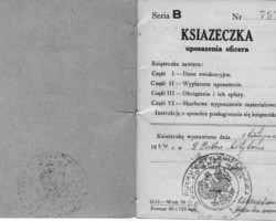 Title page of the "Officer's Salary Book" issued for Lieutenant Bronisław Sokołowski from the 9th Heavy Artillery Regiment, 01/11/1944; source: private collection of Henry Sokołowski, Kresy-Siberia Foundation Title page of the "Officer's Salary Book" issued for Lieutenant Bronisław Sokołowski from the 9th Heavy Artillery Regiment, 01/11/1944; source: private collection of Henry Sokołowski, Kresy-Siberia Foundation