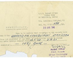 Opinion on Private Stanisław Kołodziński issued by the PKPiR registry officer, WitleyCamp, Great Britain, 20.04.1948; source: private collection of Maria Kołodzińska, Kresy-Siberia Foundation Opinion on Private Stanisław Kołodziński issued by the PKPiR registry officer, WitleyCamp, Great Britain, 20.04.1948; source: private collection of Maria Kołodzińska, Kresy-Siberia Foundation