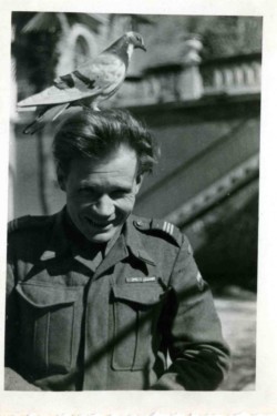 Stanisław Kacperek (soldier of the 5th KDP) and an Italian pigeon, Milan or Venice, Italy; source: private collection of Andrzej Kacperek, Kresy-Siberia Foundation Stanisław Kacperek (soldier of the 5th KDP) and an Italian pigeon, Milan or Venice, Italy; source: private collection of Andrzej Kacperek, Kresy-Siberia Foundation