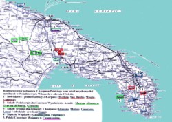 Units and schools of the 2nd Corps - map of the location of units and schools of the 2nd Corps in southern Italy, author: prof. Wojciech Narebski; source: private collection of prof. Wojciech Narebski Units and schools of the 2nd Corps - map of the location of units and schools of the 2nd Corps in southern Italy, author: prof. Wojciech Narebski; source: private collection of prof. Wojciech Narebski