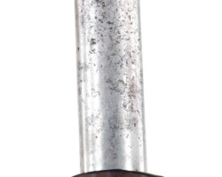 Polish bayonet, design 24
A short bayonet, produced by the Society of the Motors Factory "Perkun" in Warsaw (with a construction similar to the bayonet wz. 22). Bayonets of this type were used by the Border Guard and the Border Protection Corps.
Designation:
on the sill of the blade's front blade, the name of the manufacturer "PERKUN", serial number 106567 and a receiving stamp (obliterated by corrosion), on the threshold of the blade's rear blade, on the threshold of the blade's rear blade, the state emblem and the letters "W.P", on the handle head below the latch button (along the head) bayonet designation wz.24.
Construction:
A single-edged blade with a two-sided concave groove (wider than that of the wz. 22-13 mm bayonet, compared to 10 mm in the bayonet wz. 22). Convex double-sided cut, symmetrical single-edged tongue (in the bayonet wz. 22 - bisectors). Handle with wooden covers attached to the shaft with two bolts and nuts. The handle with a fire shield overlapping the back of the head. Mounted on the rifle in the handle guide with the barrel supported by the concave milling of the crossguard. Hole for the rod with drainage through the cuts at the bottom of the covers. Latch with spiral spring. A steel scabbard with a knob at the bottom, with a hook soldered together with a strengthening oval pad to the sheath of the scabbard. Elongated catch at the top to make it easier to remove the frog. A gland with two flat springs and a spur, attached to the sheath with a single screw.
Dimensions:
Bayonet length - 383 mm, scabbard length 402 mm, blade length - 249 mm, blade width in the fret - 25 mm, maximum blade thickness - 6 mm, handle length - 126 mm, scabbard length - 268 mm, maximum scabbard width - 32 mm.
Zbigniew Kulon's collection