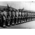 Cadets of the Junak School in Palestine, with a pennant in the center, Michał Szwedziuk is standing