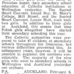 Evening Post, Volume CXXXIX, Issue 32, 7 February 1945, Page 6 Article about the first children to leave Pahiatua camp to start the school year in catholic schools in New Zealand. Source: Papers Past, a digital collection of The National Library of New Zealand. Copyright Fairfax New Zealand Ltd. Evening Post, Volume CXXXIX, Issue 32, 7 February 1945, Page 6 Article about the first children to leave Pahiatua camp to start the school year in catholic schools in New Zealand. Source: Papers Past, a digital collection of The National Library of New Zealand. Copyright Fairfax New Zealand Ltd.