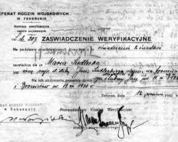 Verification certificate of the Military Families Department in Tehran for Maria Siedlecka, 1942 Verification certificate of the Military Families Department in Tehran for Maria Siedlecka, 1942