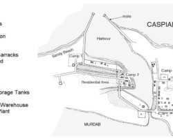 The plan of allocating Polish refugees in Pahlevi, after the evacuation of former exiles (as civilians of Anders' Army) from the Soviet Union, from Krasnovodsk through the Caspian Sea to Iran; source: Poles' Circle from Niechciały The plan of allocating Polish refugees in Pahlevi, after the evacuation of former exiles (as civilians of Anders' Army) from the Soviet Union, from Krasnovodsk through the Caspian Sea to Iran; source: Poles' Circle from Niechciały