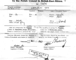 Authorization to cross the Iran-India border (on a form for Polish refugees sent to British Africa), March 1943; source: Koło Polaków z Niechciał z Niechciał Authorization to cross the Iran-India border (on a form for Polish refugees sent to British Africa), March 1943; source: Koło Polaków z Niechciał z Niechciał