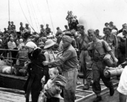 Evacuation of Polish civilians and soldiers of Anders' army from Krasnovodsk to Pahlevi by ship across the Caspian Sea, 1942; source: Kresy-Siberia Foundation