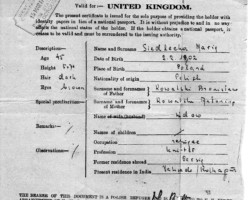 British identity certificate issued to Maria Siedlecka staying in Valivade before her departure from India, 1948; source: Koło Polaków z Niechciał British identity certificate issued to Maria Siedlecka staying in Valivade before her departure from India, 1948; source: Koło Polaków z Niechciał