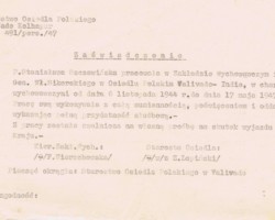 Certificate issued by the Valivade District Office for Stanisława Szczawińska in connection with her departure from the settlement to Poland, confirming her work as an educator in an orphanage (General W. Sikorski Educational Facility), 1947; source: private collection of Jerzy Szczawiński Certificate issued by the Valivade District Office for Stanisława Szczawińska in connection with her departure from the settlement to Poland, confirming her work as an educator in an orphanage (General W. Sikorski Educational Facility), 1947; source: private collection of Jerzy Szczawiński
