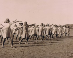 Gymnastics show by girls from grades V, Balachadi; source: from the collection of Wiesław Stypuła Gymnastics show by girls from grades V, Balachadi; source: from the collection of Wiesław Stypuła
