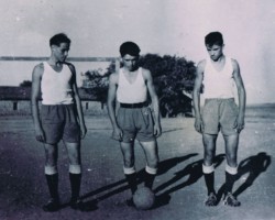 Leading football players of the Balachadi estate team (from the left): defender Jan Jurkojć, forward Lucjan Pietrzykowski and forward Tadeusz Dedeńczuk; source: from the collection of Wiesław Stypuła Leading football players of the Balachadi estate team (from the left): defender Jan Jurkojć, forward Lucjan Pietrzykowski and forward Tadeusz Dedeńczuk; source: from the collection of Wiesław Stypuła