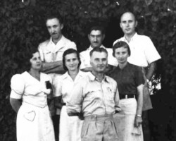 The teaching staff of the School of Rural Economy (from the left in the bottom row): Maria Wasilewska, Maria Bielawska, director Mikołaj Suszyński, Krystyna Peszyńska, (from the left in the top row) Władysław Walles, Czesław Polechowicz, Jan Latawiec, Valivade, 1944; source: Koło Polaków z India The teaching staff of the School of Rural Economy (from the left in the bottom row): Maria Wasilewska, Maria Bielawska, director Mikołaj Suszyński, Krystyna Peszyńska, (from the left in the top row) Władysław Walles, Czesław Polechowicz, Jan Latawiec, Valivade, 1944; source: Koło Polaków z India