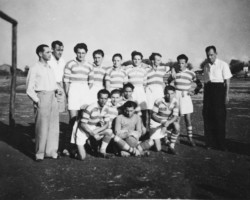 Football team, including Dr. Maksymilian Rosenthal, Józef Kucharski and Tadeusz Szul, Valivade, 1946; source: Poles from India Association Football team, including Dr. Maksymilian Rosenthal, Józef Kucharski and Tadeusz Szul, Valivade, 1946; source: Poles from India Association