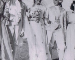 Marian Różański in the role of the Prince and Bożena Sito in the title role in the play "Cinderella", Balachadi, 1945; source: from the collection of Wiesław Stypuła Marian Różański in the role of the Prince and Bożena Sito in the title role in the play "Cinderella", Balachadi, 1945; source: from the collection of Wiesław Stypuła