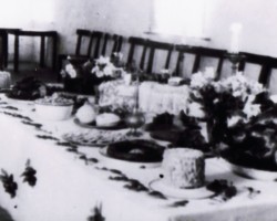 Easter table with holiday delicacies in the Balachadi settlement, 1943; source: from the collection of Wiesław Stypuła Easter table with holiday delicacies in the Balachadi settlement, 1943; source: from the collection of Wiesław Stypuła