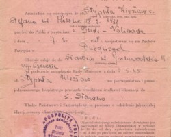 Certificate of arrival from India to Poland and registration of Wiesław Stypuła at the Reception Point of the State Repatriation Office in Dziedzice (obverse), 17 February 1948; source: from Wiesław Stypuła's collection Certificate of arrival from India to Poland and registration of Wiesław Stypuła at the Reception Point of the State Repatriation Office in Dziedzice (obverse), 17 February 1948; source: from Wiesław Stypuła's collection