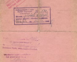 Certificate of arrival from India to Poland and registration of Wiesław Stypuła at the Reception Point of the State Repatriation Office in Dziedzice (reverse), February 17, 1948; source: from Wiesław Stypuła's collection Certificate of arrival from India to Poland and registration of Wiesław Stypuła at the Reception Point of the State Repatriation Office in Dziedzice (reverse), February 17, 1948; source: from Wiesław Stypuła's collection