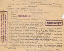 Certificate of the State Repatriation Office confirming that Wiesław Stypuła could travel to his destination in Poland only by third-class train, 1948; source: from Wiesław Stypuła's collection Certificate of the State Repatriation Office confirming that Wiesław Stypuła could travel to his destination in Poland only by third-class train, 1948; source: from Wiesław Stypuła's collection