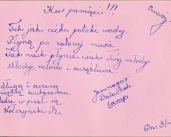 Page of Wiesław Stypuła's scrapbook with a commemorative entry by his colleague Wołczyński, Balachadi, 1943; source: from Wiesław Stypuła's collection Page of Wiesław Stypuła's scrapbook with a commemorative entry by his colleague Wołczyński, Balachadi, 1943; source: from Wiesław Stypuła's collection