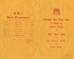 Invitation to the ceremonial birthday celebration of the son of Maharaja Digvijaysinhji, heir to the throne of the principality of Navangar - Namdar Yuvraj Kumar Shree Shatrushalyasinhji Saheb Bahadur; source: from the collection of Wiesław Stypuła Invitation to the ceremonial birthday celebration of the son of Maharaja Digvijaysinhji, heir to the throne of the principality of Navangar - Namdar Yuvraj Kumar Shree Shatrushalyasinhji Saheb Bahadur; source: from the collection of Wiesław Stypuła