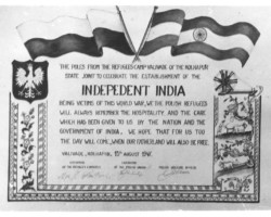 A congratulatory brochure published by Polish refugees in Valivade on the occasion of India's independence, 1947; source: Poles from India Association A congratulatory brochure published by Polish refugees in Valivade on the occasion of India's independence, 1947; source: Poles from India Association