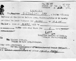 Pass for travel from Valivade to Miraj for Marian Siedlecki, 1945; source: Poles from India Association Pass for travel from Valivade to Miraj for Marian Siedlecki, 1945; source: Poles from India Association