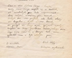 Reverse of a name day card prepared by Polish children from the orphanage in Valivade for their teacher Stanisława Szczawińska, Valivade, May 8, 1947; source: Jerzy's private collection Reverse of a name day card prepared by Polish children from the orphanage in Valivade for their teacher Stanisława Szczawińska, Valivade, May 8, 1947; source: Jerzy's private collection
